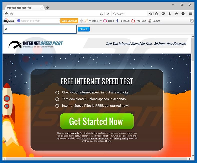 Website used to promote Internet Speed Pilot browser hijacker