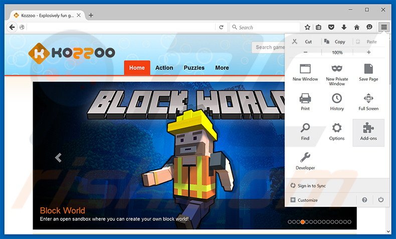 Removing Kozzoo ads from Mozilla Firefox step 1