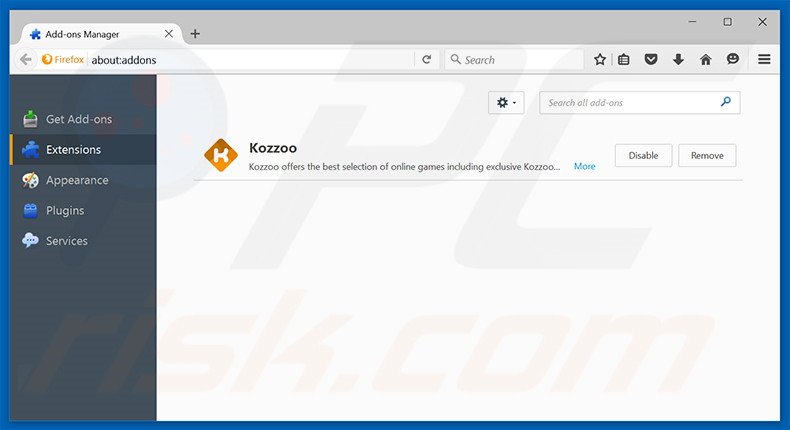 Removing Kozzoo ads from Mozilla Firefox step 2