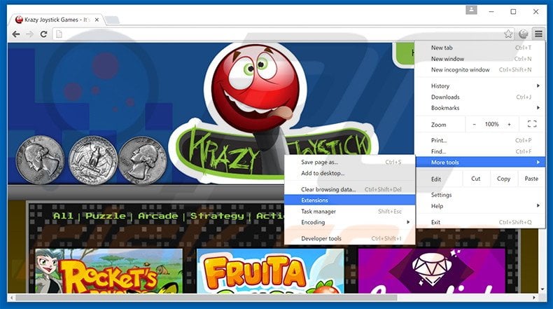 Removing Krazy Joystick Games  ads from Google Chrome step 1