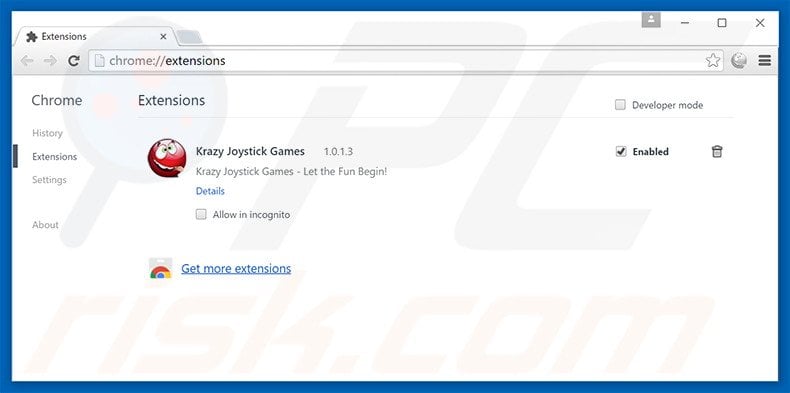 Removing Krazy Joystick Games ads from Google Chrome step 2