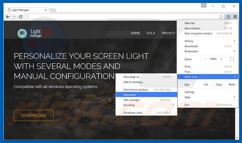 Removing Light Manager  ads from Google Chrome step 1