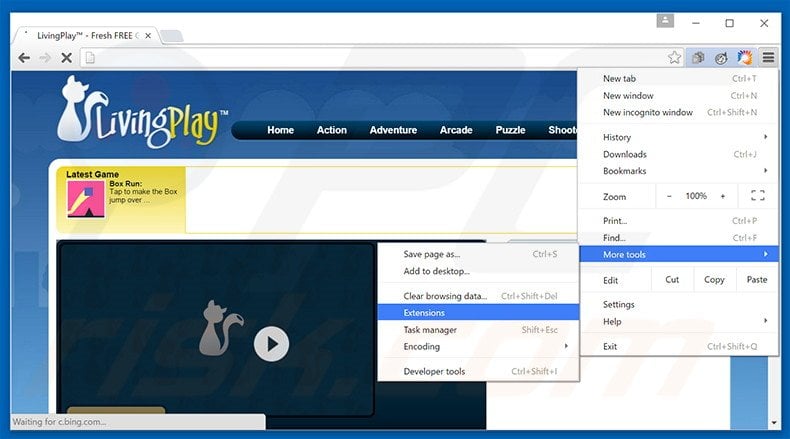 Removing LivingPlay  ads from Google Chrome step 1