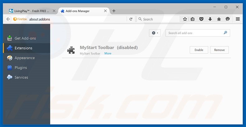 Removing LivingPlay ads from Mozilla Firefox step 2