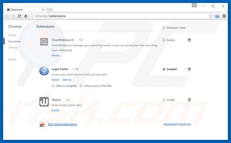 Removing search.searchlf.com related Google Chrome extensions