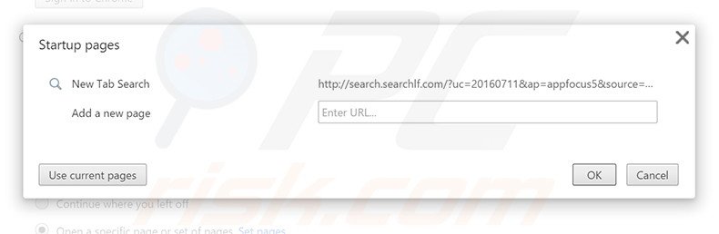 Removing search.searchlf.com from Google Chrome homepage