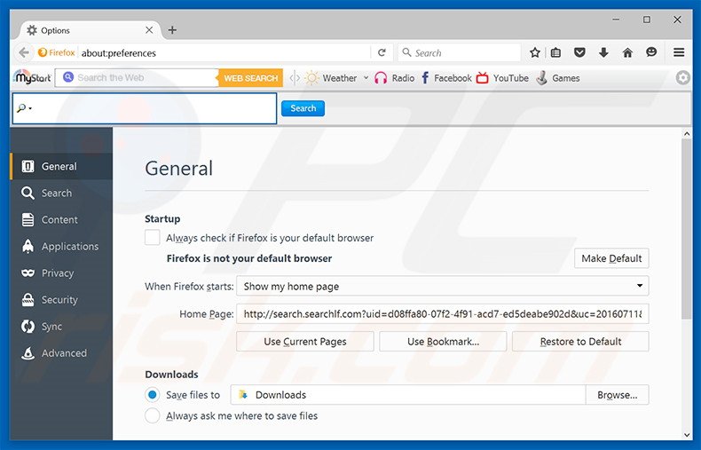 Removing search.searchlf.com from Mozilla Firefox homepage