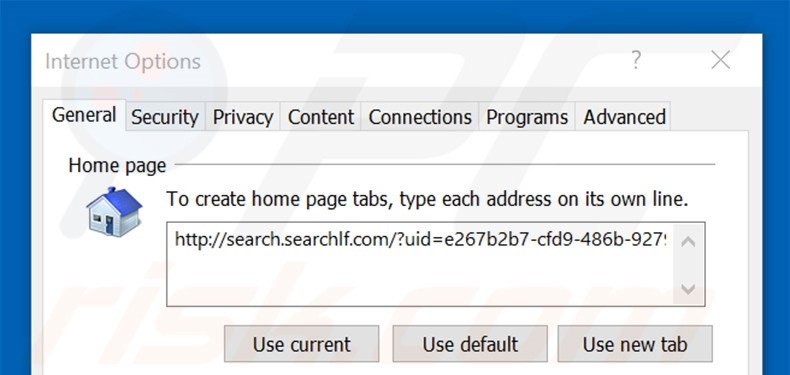 Removing search.searchlf.com from Internet Explorer homepage