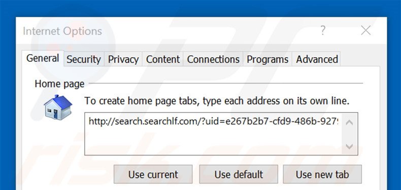 Removing search.searchlf.com from Internet Explorer homepage