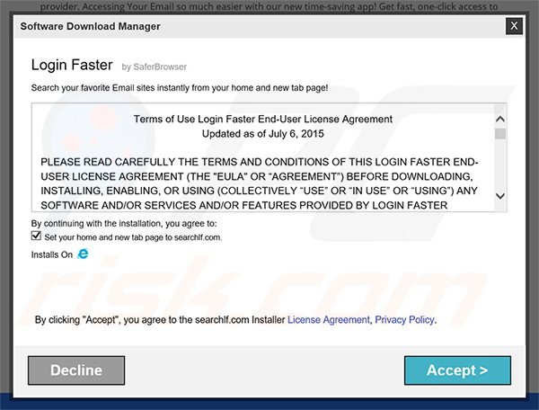Official Login Faster browser hijacker installation setup