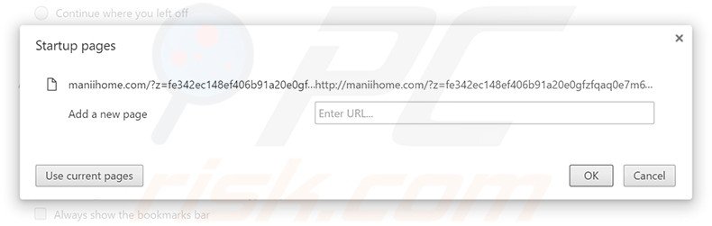 Removing maniihome.com from Google Chrome homepage
