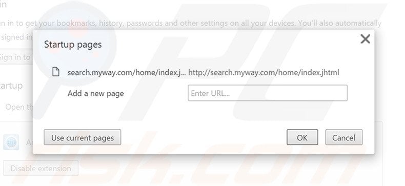 Removing hp.myway.com from Google Chrome homepage