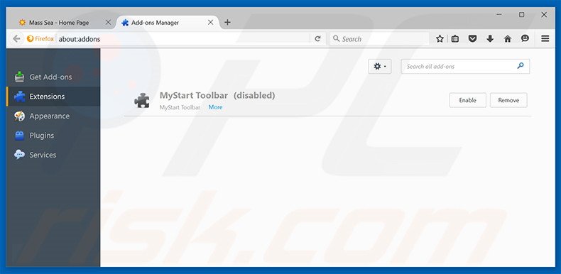 Removing Mass Sea ads from Mozilla Firefox step 2