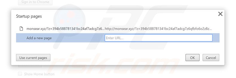 Removing monsear.xyz from Google Chrome homepage