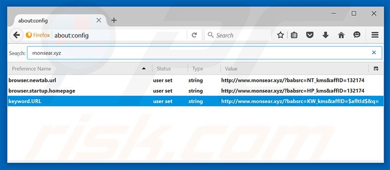 Removing monsear.xyz from Mozilla Firefox default search engine