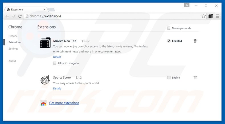 Removing moviestabsearch.com related Google Chrome extensions