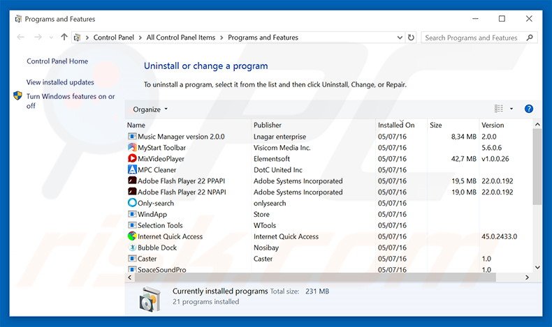 moviestabsearch.com browser hijacker uninstall via Control Panel