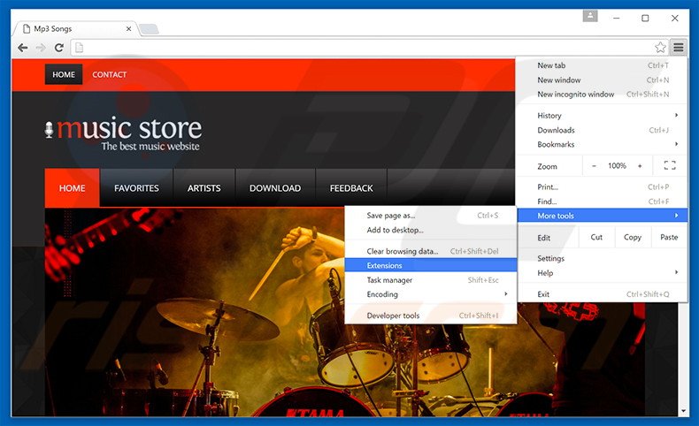 Removing Music Player  ads from Google Chrome step 1