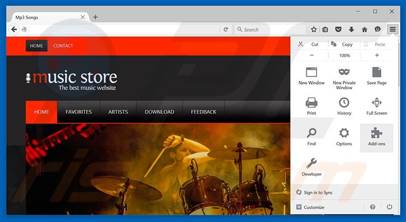Removing Music Player ads from Mozilla Firefox step 1