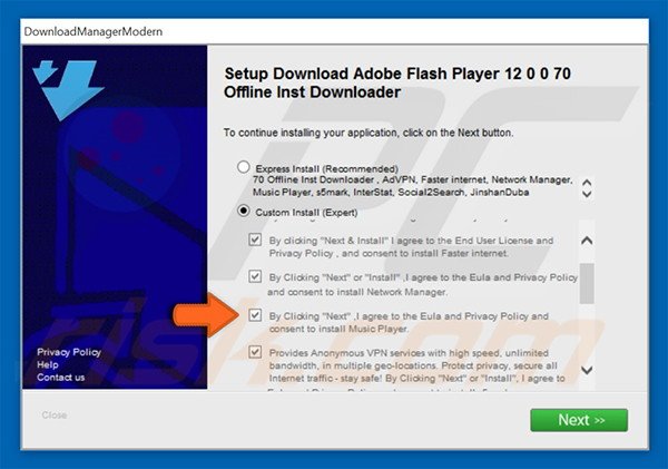 Delusive software installer promoting Music Player
