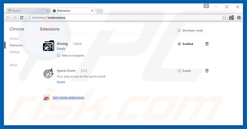 Removing drivingtabsearch.com related Google Chrome extensions