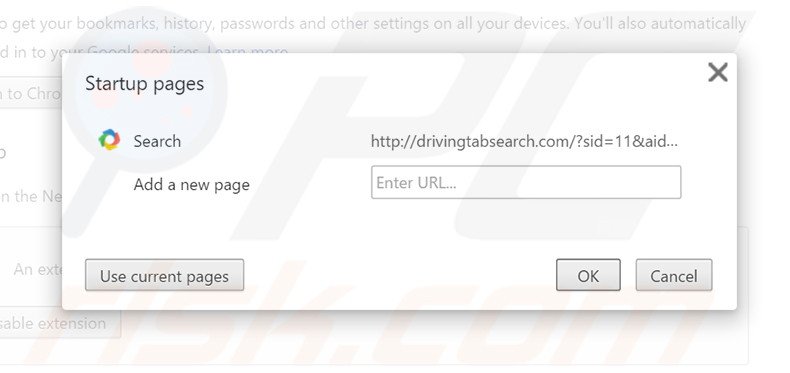 Removing drivingtabsearch.com from Google Chrome homepage