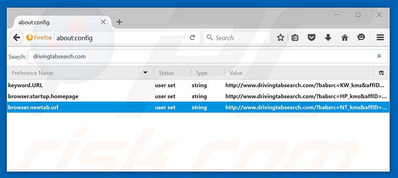 Removing drivingtabsearch.com from Mozilla Firefox default search engine