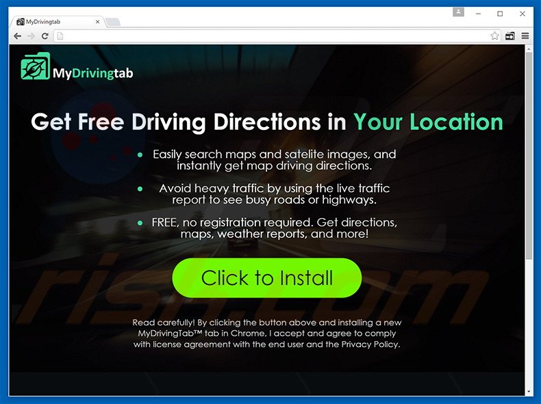 Website used to promote MyDrivingTab browser hijacker