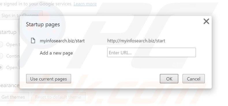 Removing myinfosearch.biz from Google Chrome homepage