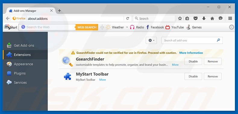 Removing myinfosearch.biz related Mozilla Firefox extensions