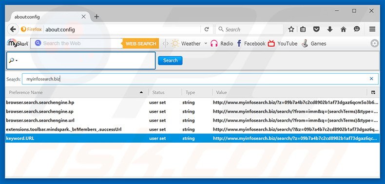 Removing myinfosearch.biz from Mozilla Firefox default search engine