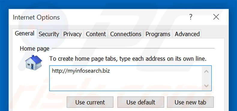 Removing myinfosearch.biz from Internet Explorer homepage