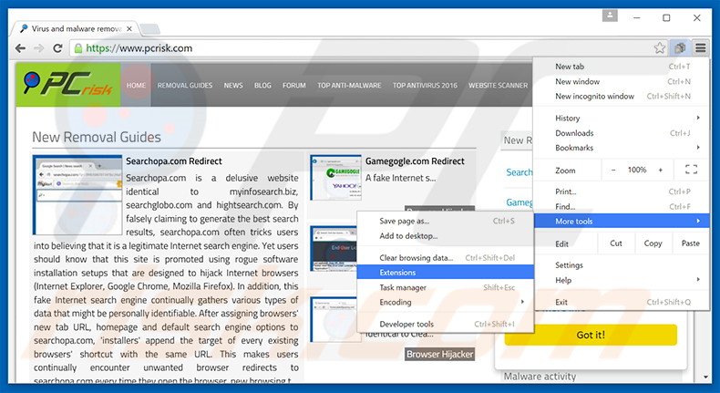 Removing NetSecure  ads from Google Chrome step 1