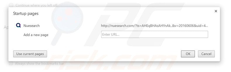 Removing nuesearch.com from Google Chrome homepage