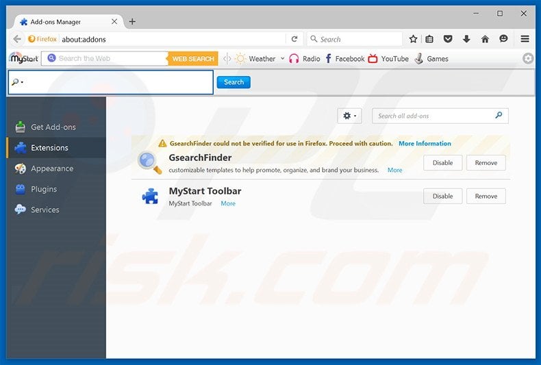 Removing nuesearch.com related Mozilla Firefox extensions