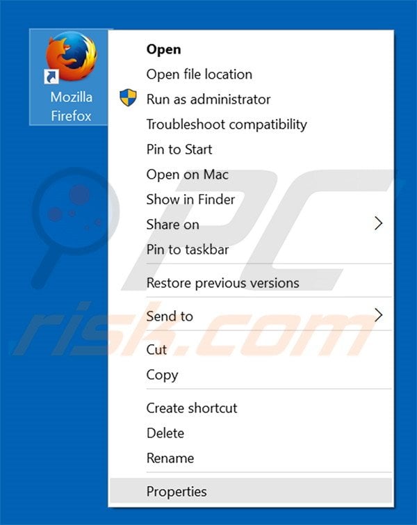 Removing nuesearch.com from Mozilla Firefox shortcut target step 1