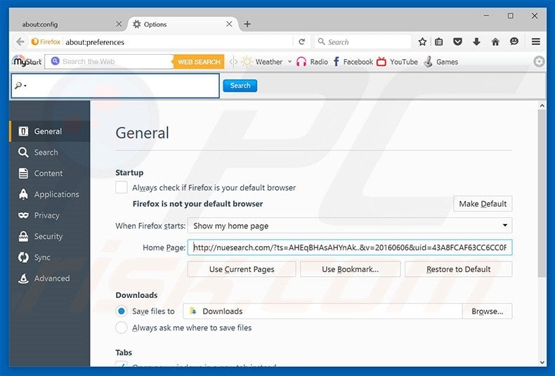 Removing nuesearch.com from Mozilla Firefox homepage