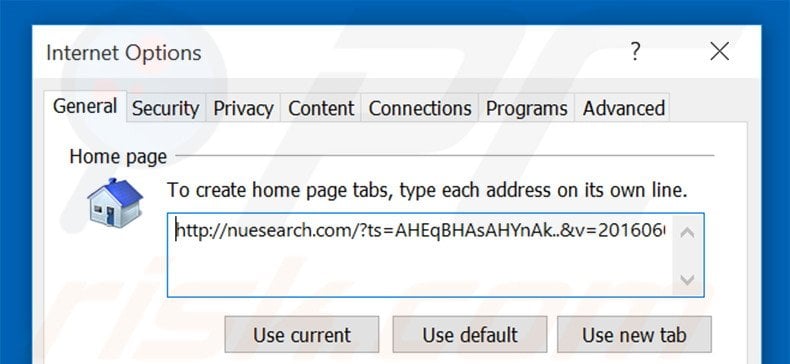 Removing nuesearch.com from Internet Explorer homepage