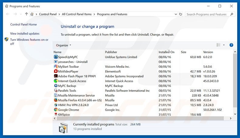 nuesearch.com browser hijacker uninstall via Control Panel