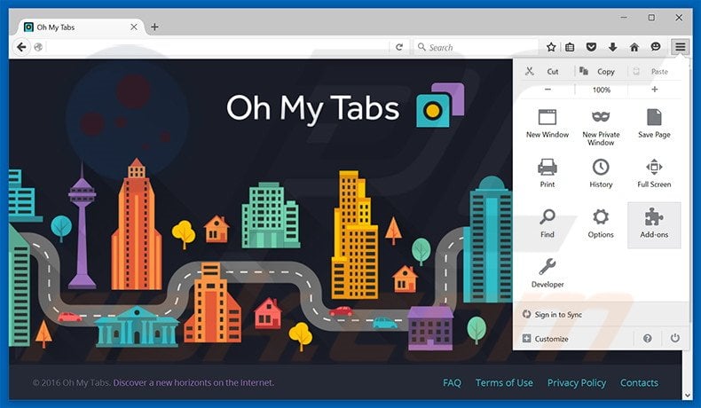 Removing Oh My Tabs ads from Mozilla Firefox step 1