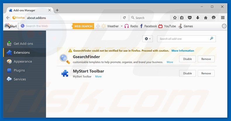 Removing okhomepage.com related Mozilla Firefox extensions