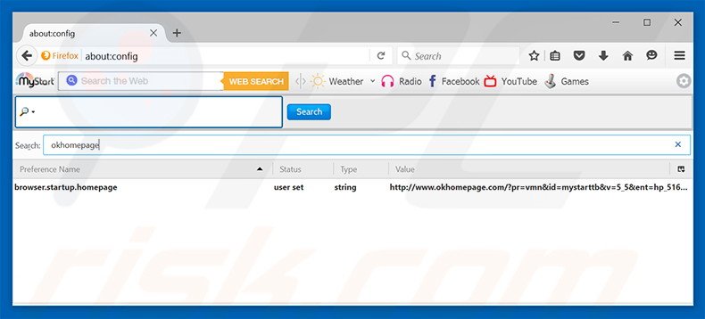 Removing okhomepage.com from Mozilla Firefox default search engine