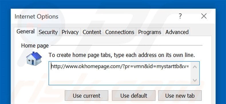 Removing okhomepage.com from Internet Explorer homepage