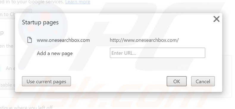 Removing onesearchbox.com from Google Chrome homepage