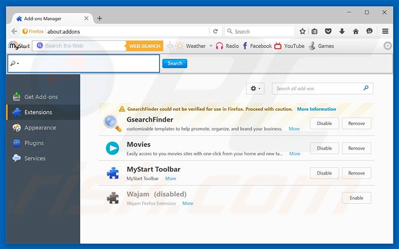 Removing onesearchbox.com related Mozilla Firefox extensions