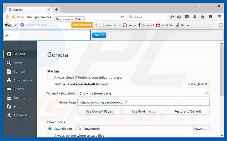 Removing onesearchbox.com from Mozilla Firefox homepage