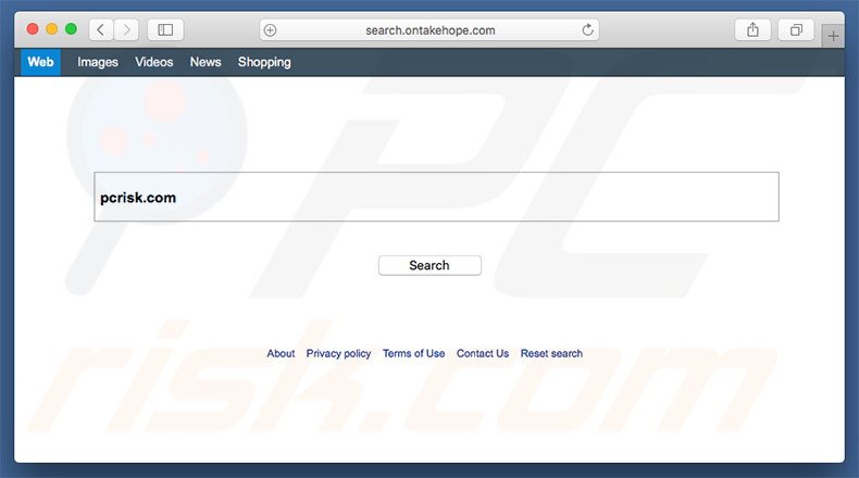 search.ontakehope.com browser hijacker on a Mac computer