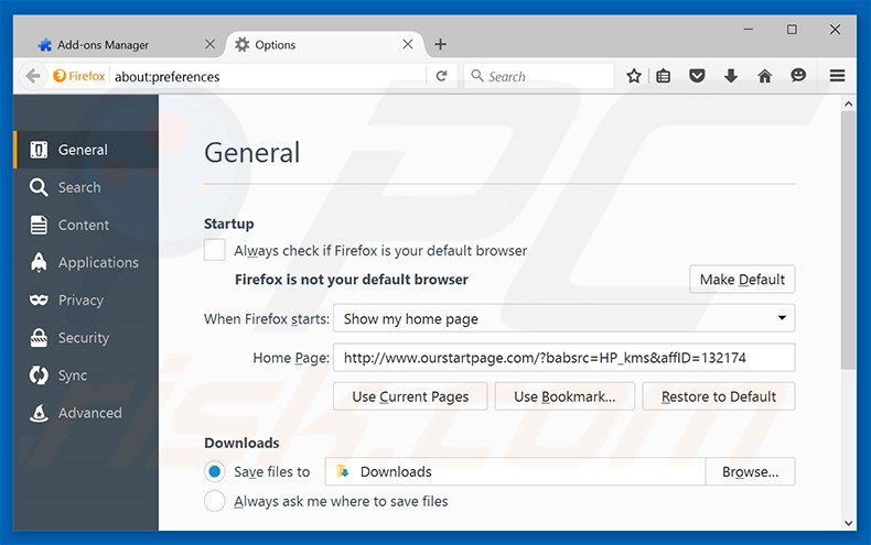 Removing ourstartpage.com from Mozilla Firefox homepage