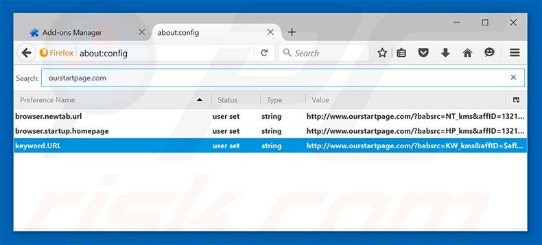 Removing ourstartpage.com from Mozilla Firefox default search engine