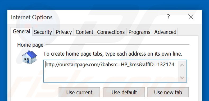Removing ourstartpage.com from Internet Explorer homepage